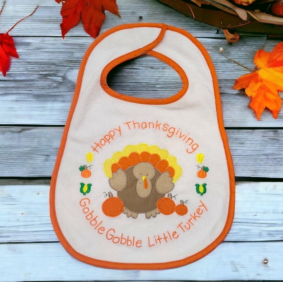 babyrageous Other - Babyrageous Thanksgiving Turkey Embroidered Baby Bib